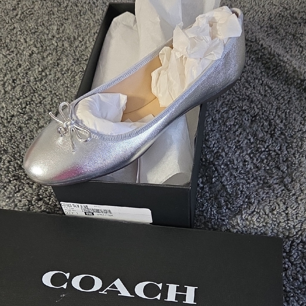 Coach Metallic Silver Flats